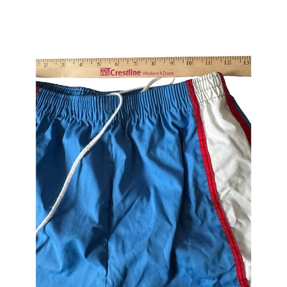 VTG Off The Wall Men’s Nylon Running Shorts Blue Red White Lined SZ Small 80s - Picture 7 of 9
